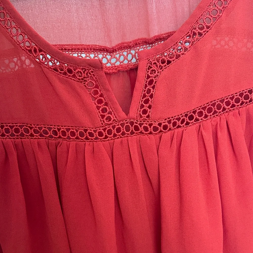 LOFT Red Ruffle Sleeve Blouse - Picture 7 of 7